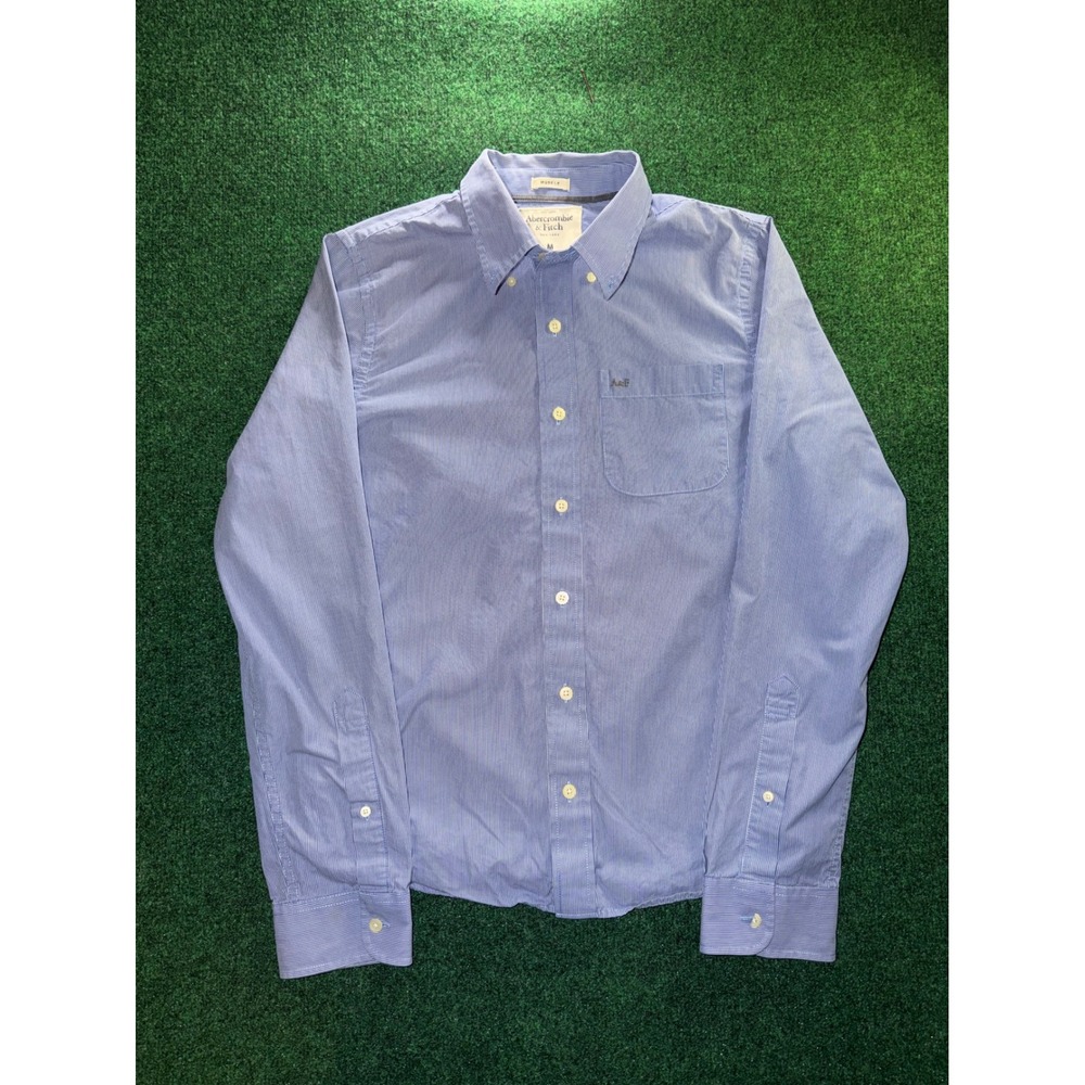 Abercrombie & Fitch Mens Muscle Fit Button Down Shirt Blue White Stripe Medium